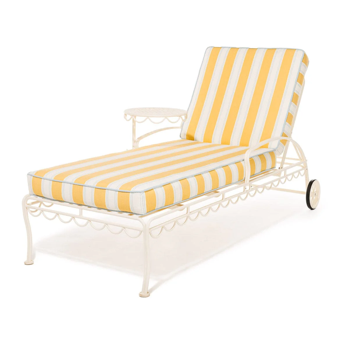 The Al Fresco Sun Lounger in Tuuli Stripe Yellow | Antique White Frame