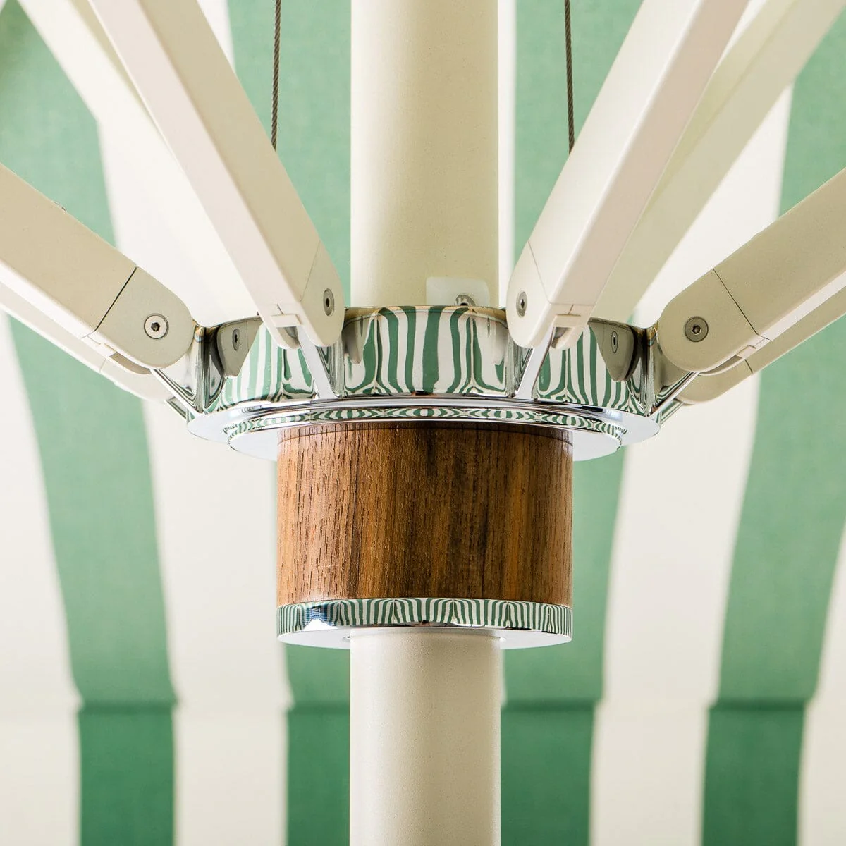 The Resort Market Umbrella in Crew Canyon Green Stripe | 10' Antique White Frame - Image 6