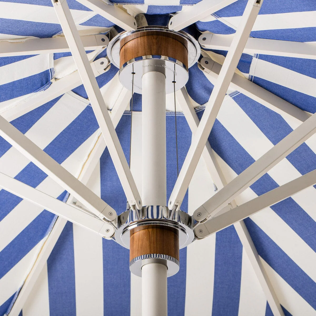 The Resort Market Umbrella in Crew Mediterranean Blue Stripe | 10' Antique White Frame - Image 3