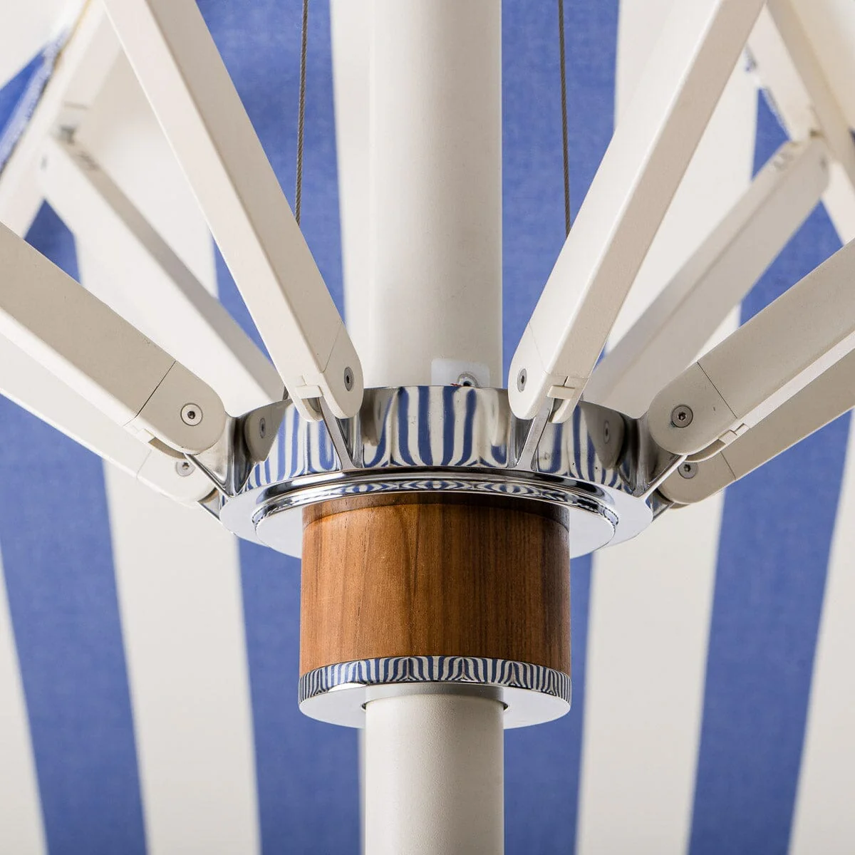 The Resort Market Umbrella in Crew Mediterranean Blue Stripe | 10' Antique White Frame - Image 6