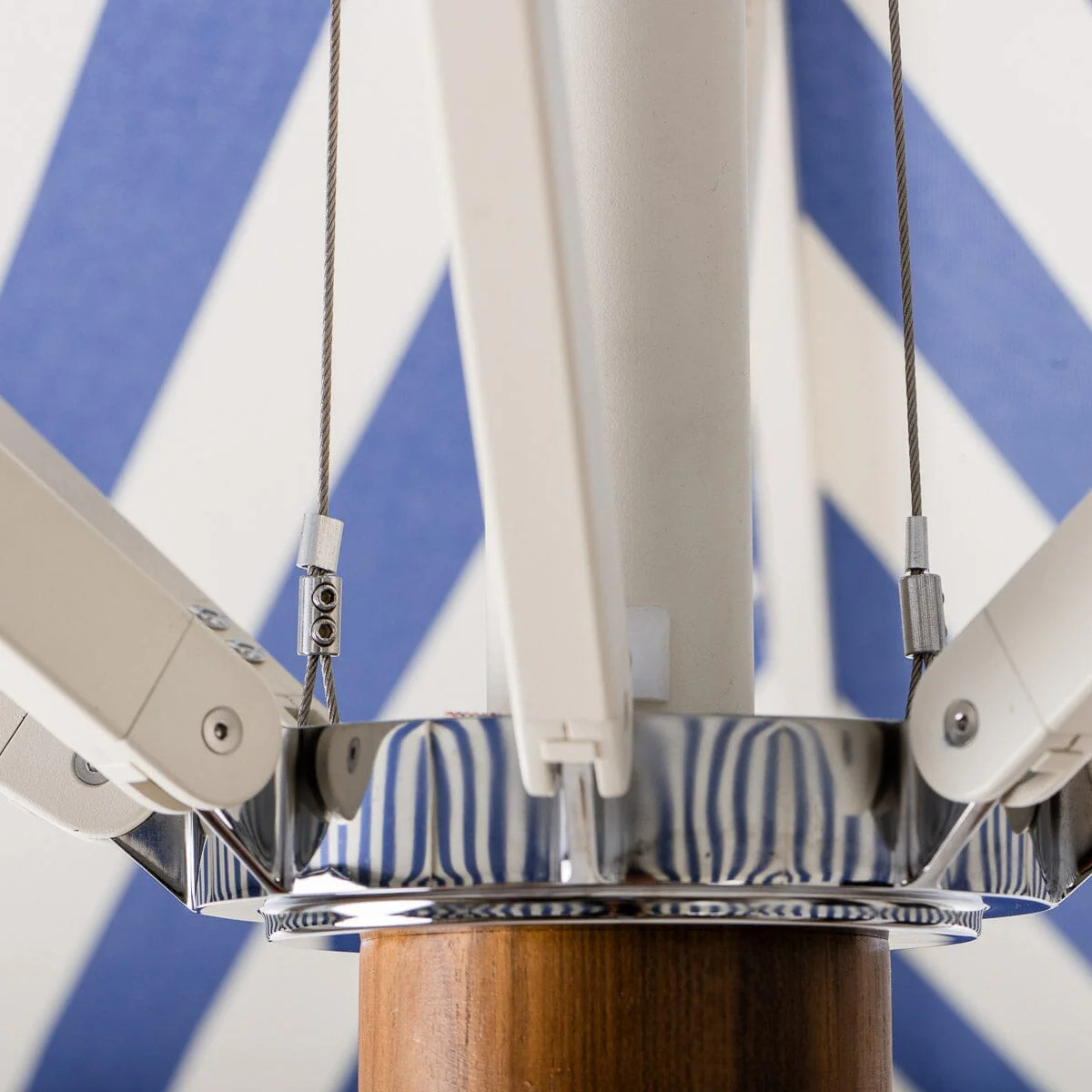 The Resort Market Umbrella in Crew Mediterranean Blue Stripe | 10' Antique White Frame - Image 8