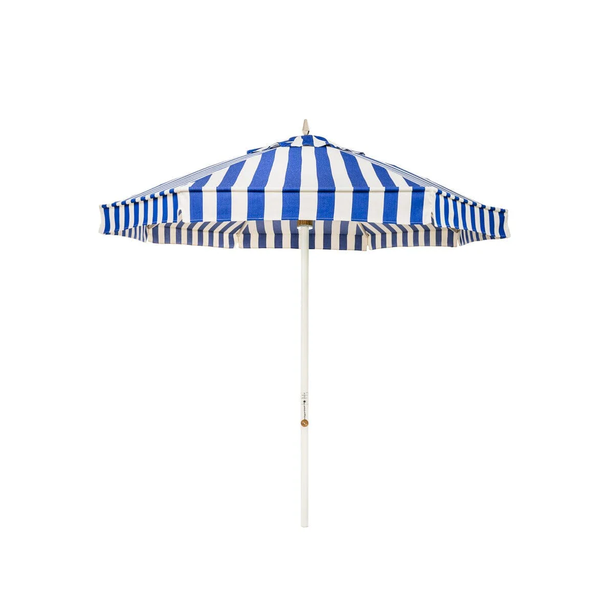 The Resort Market Umbrella in Crew Mediterranean Blue Stripe | 8' Antique White Frame