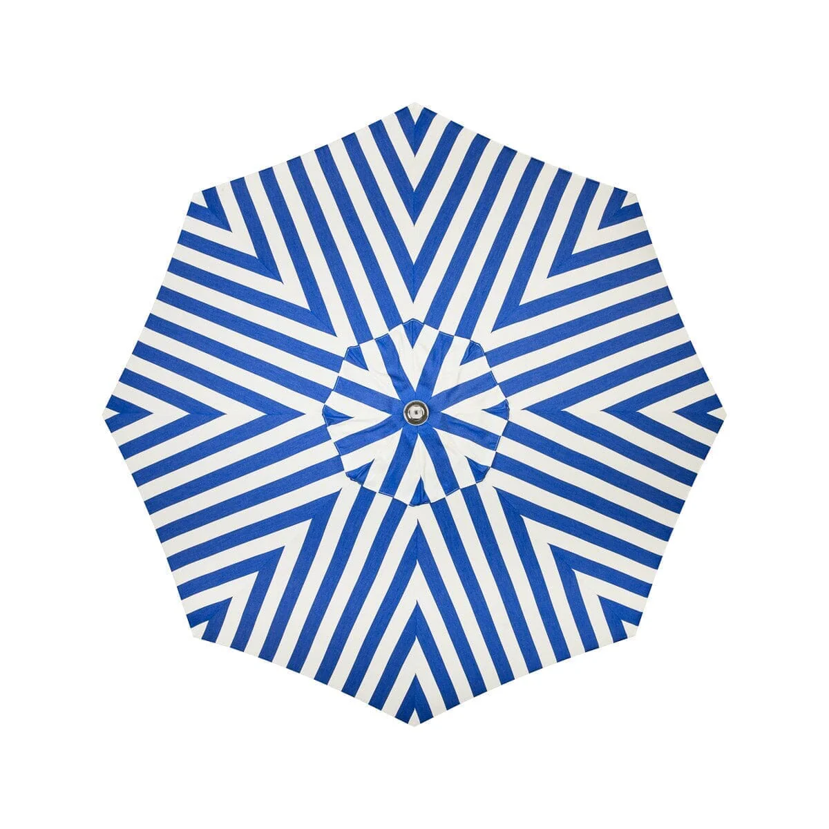 The Resort Market Umbrella in Crew Mediterranean Blue Stripe | 8' Antique White Frame - Image 2