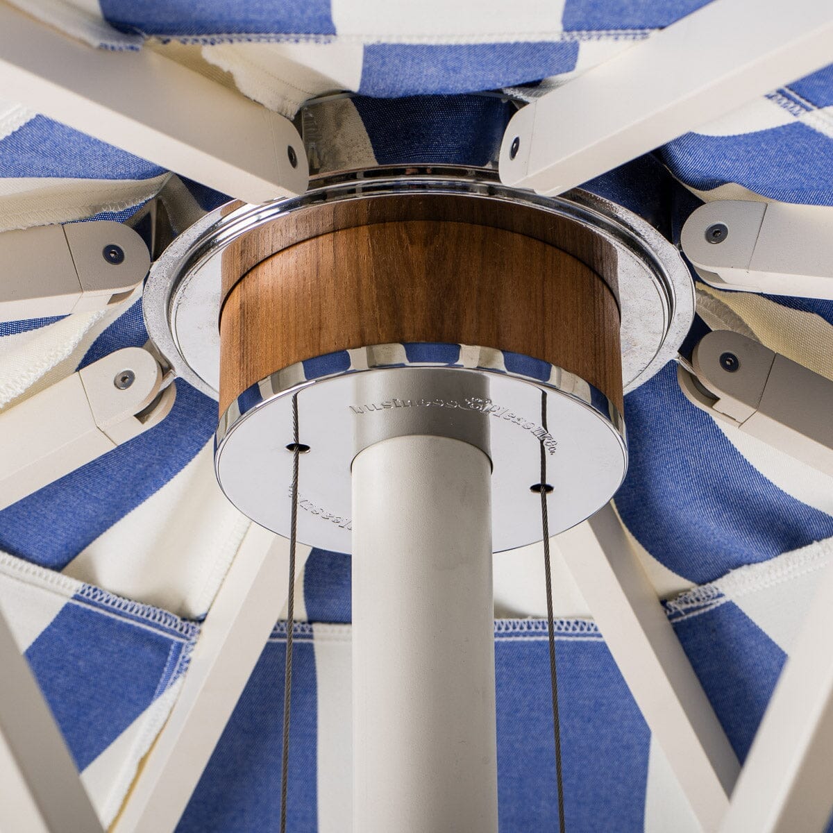 The Resort Market Umbrella in Crew Mediterranean Blue Stripe | 8' Antique White Frame - Image 7