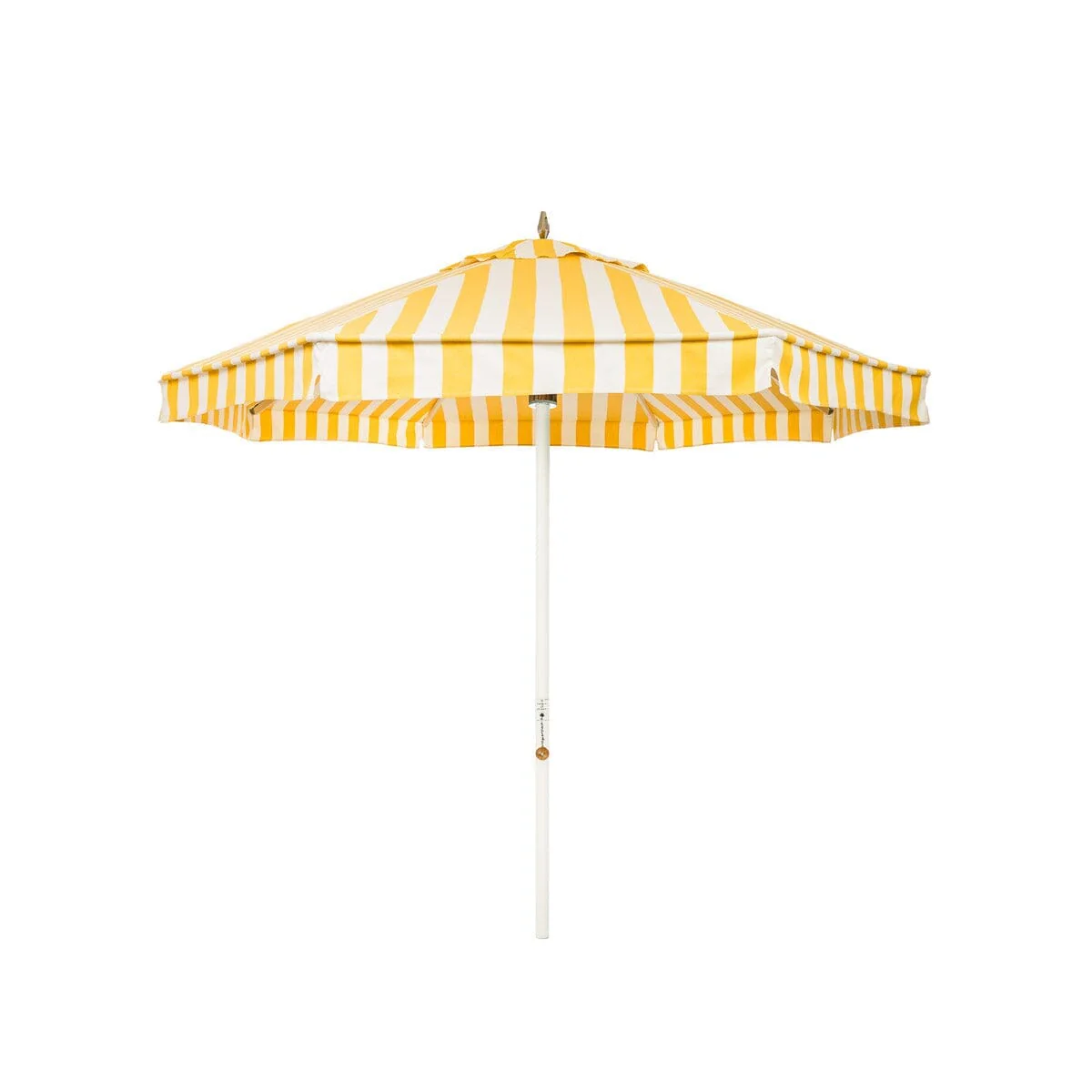 The Resort Market Umbrella in Crew Mimosa Yellow Stripe | Antique White Frame