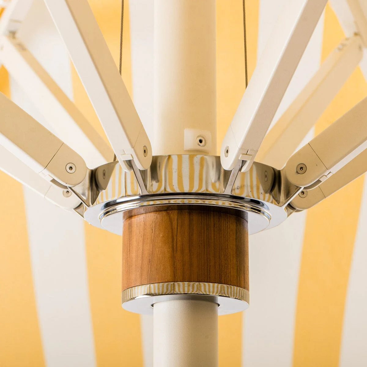 The Resort Market Umbrella in Crew Mimosa Yellow Stripe | Antique White Frame - Image 6