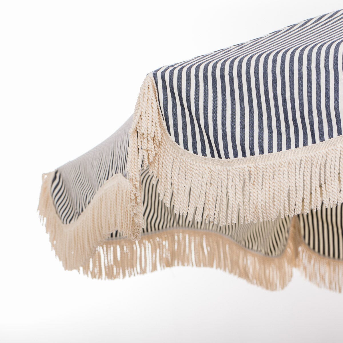 The Resort Market Umbrella in Lauren's Navy Stripe | 10' Antique White Frame - Image 5