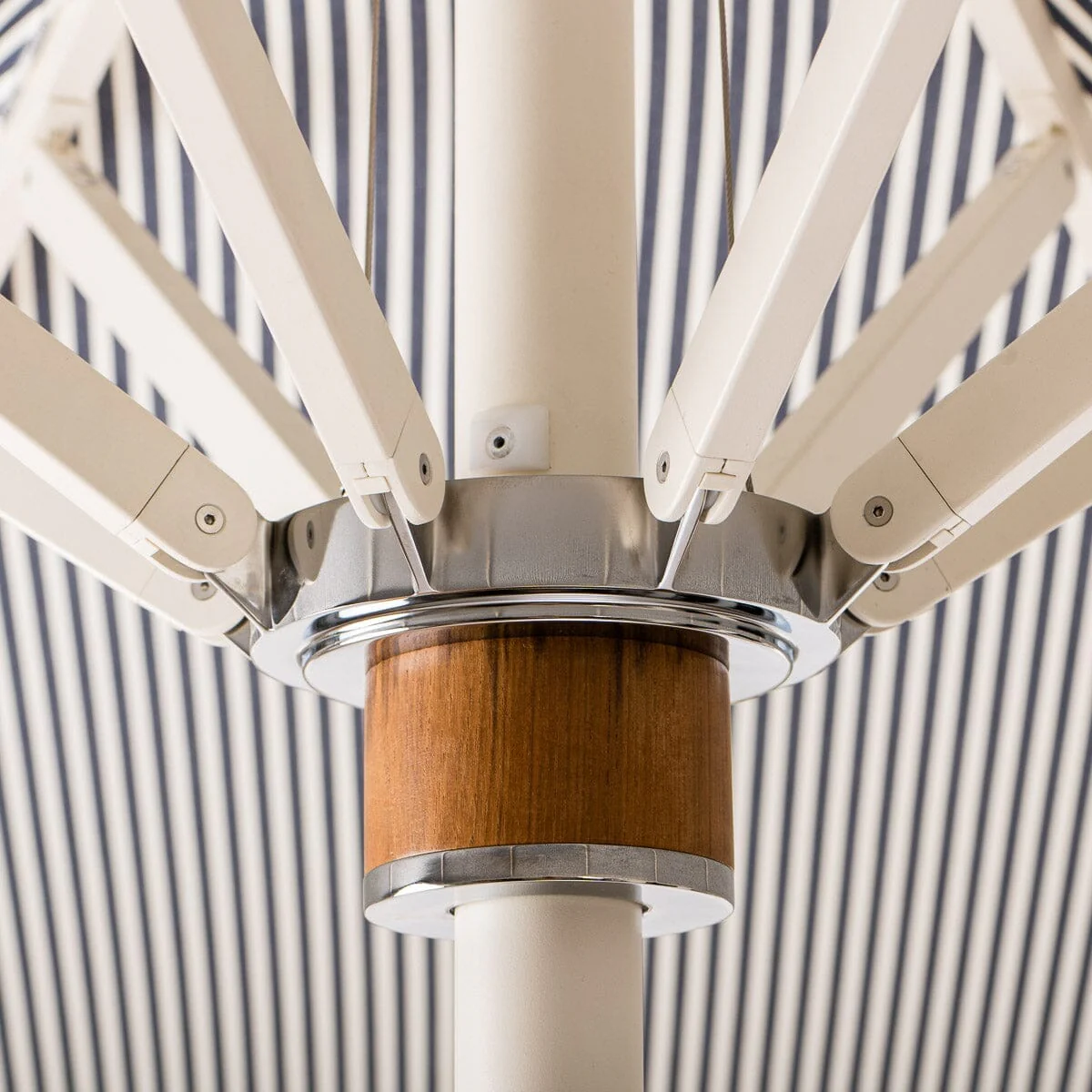 The Resort Market Umbrella in Lauren's Navy Stripe | 10' Antique White Frame - Image 6