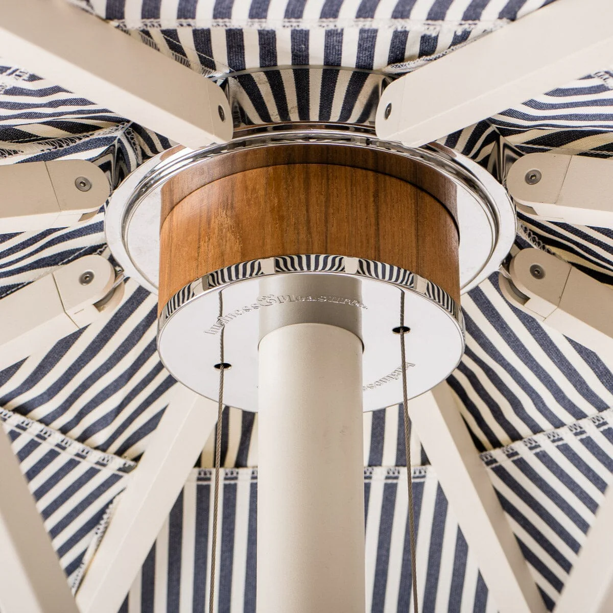 The Resort Market Umbrella in Lauren's Navy Stripe | 10' Antique White Frame - Image 7