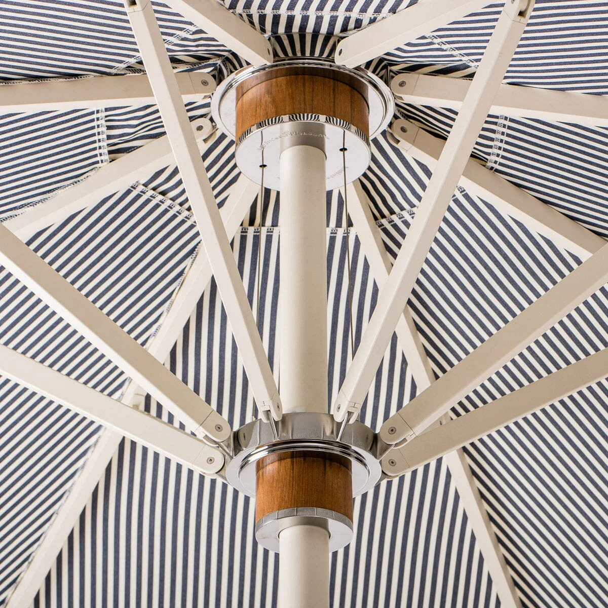 The Resort Market Umbrella in Lauren's Navy Stripe | 8' Antique White Frame - Image 4
