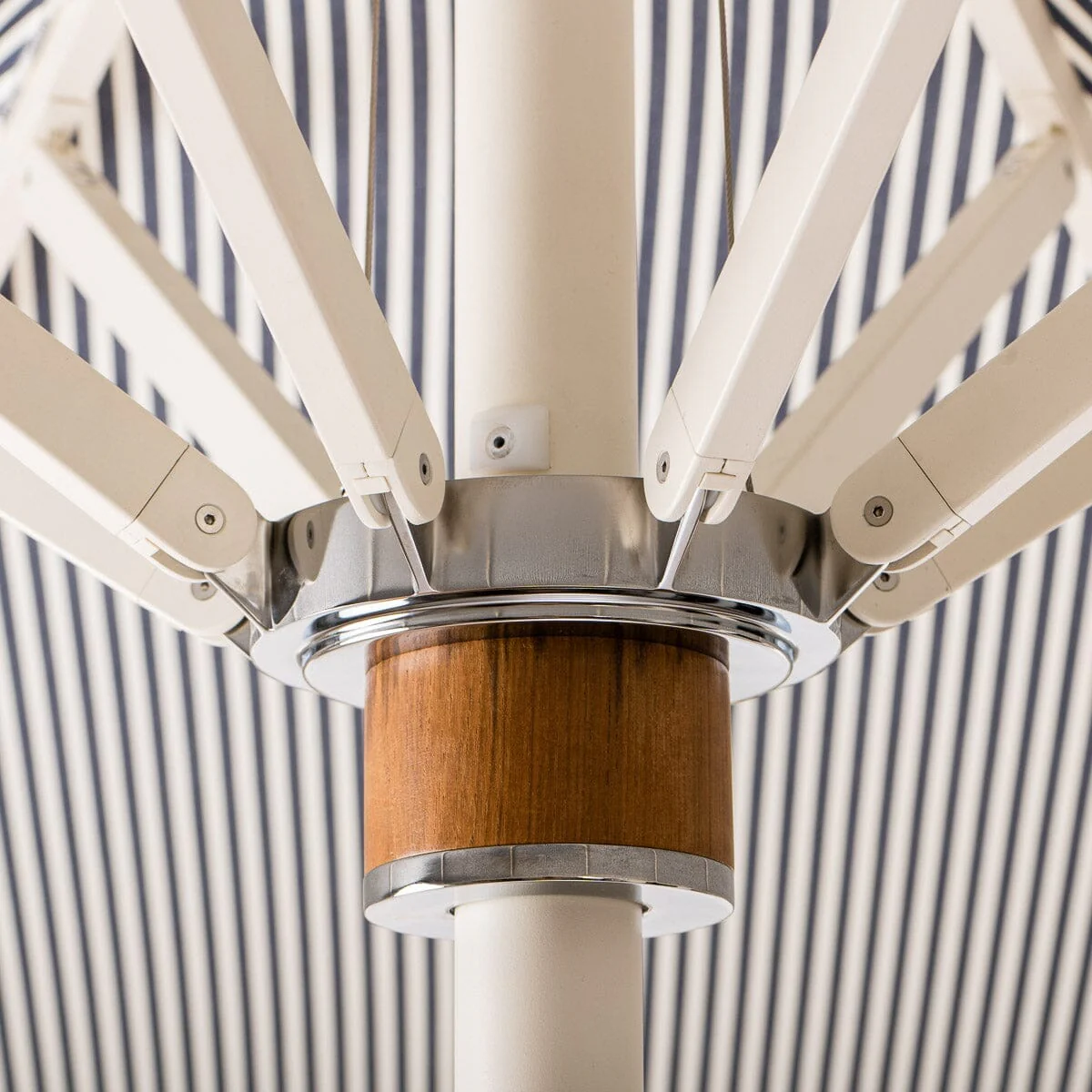 The Resort Market Umbrella in Lauren's Navy Stripe | 8' Antique White Frame - Image 7