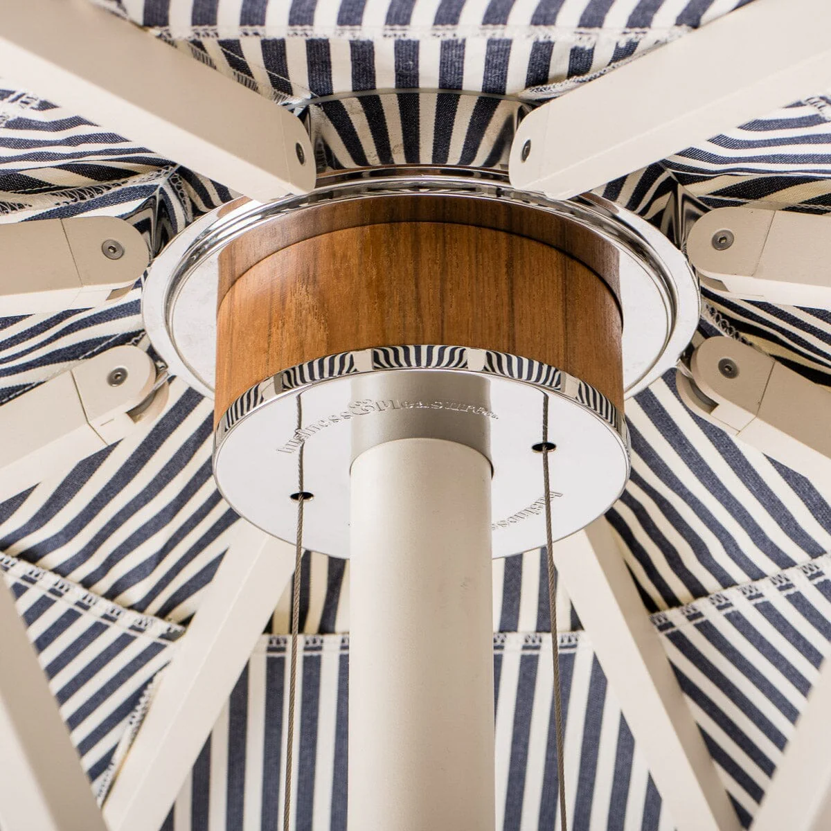 The Resort Market Umbrella in Lauren's Navy Stripe | 8' Antique White Frame - Image 8