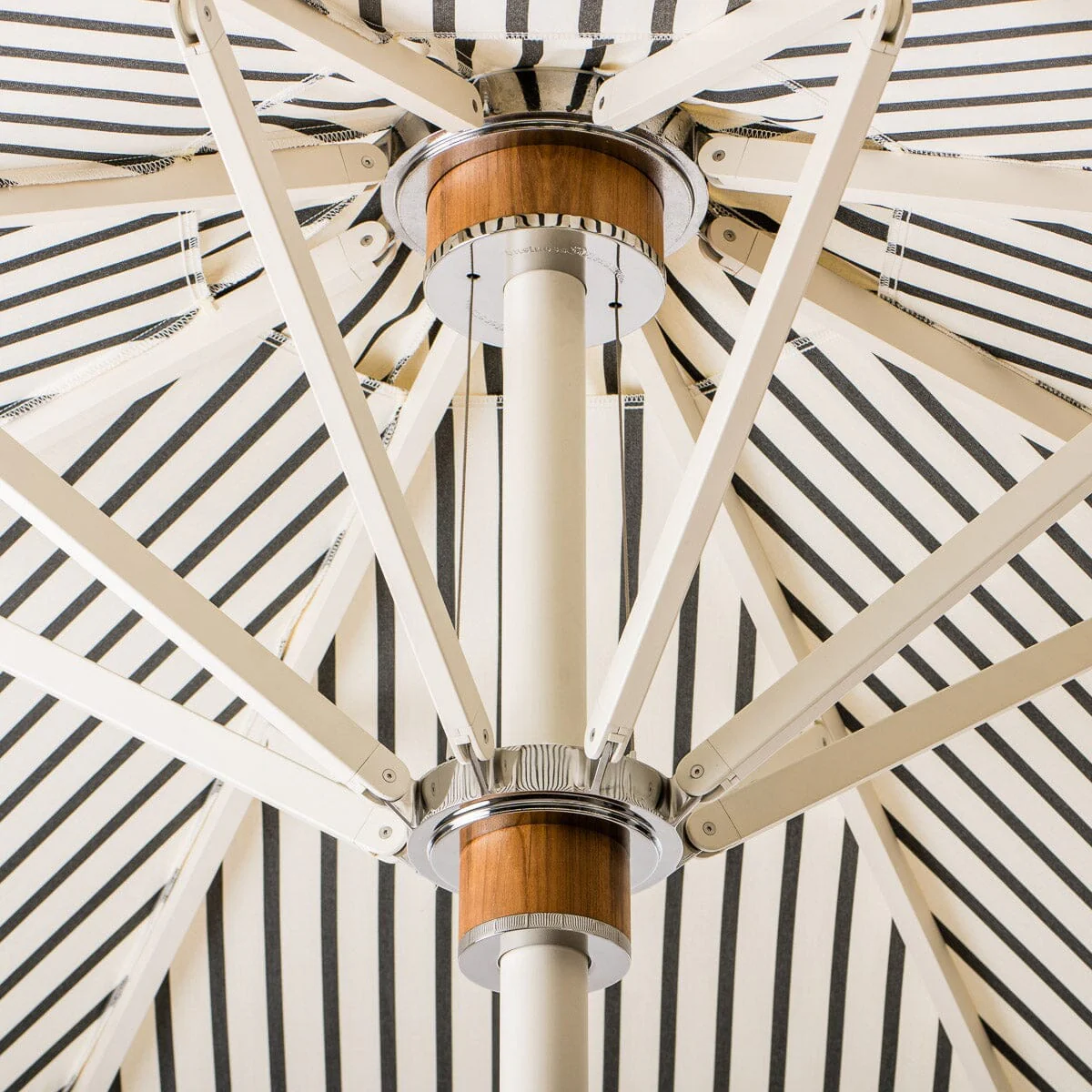 The Resort Market Umbrella in Monaco Black Stripe | 10' Antique White Frame - Image 3