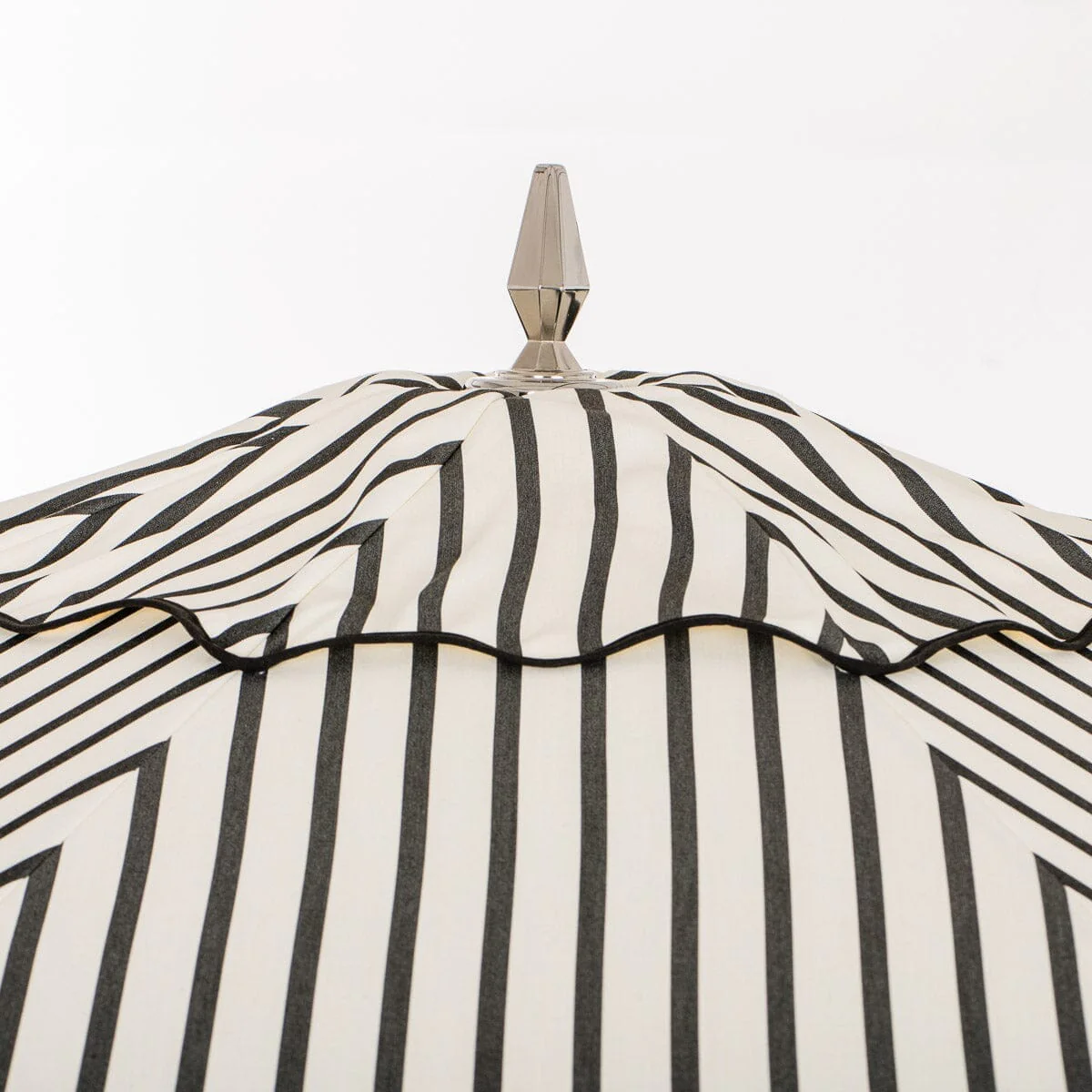 The Resort Market Umbrella in Monaco Black Stripe | 10' Antique White Frame - Image 4