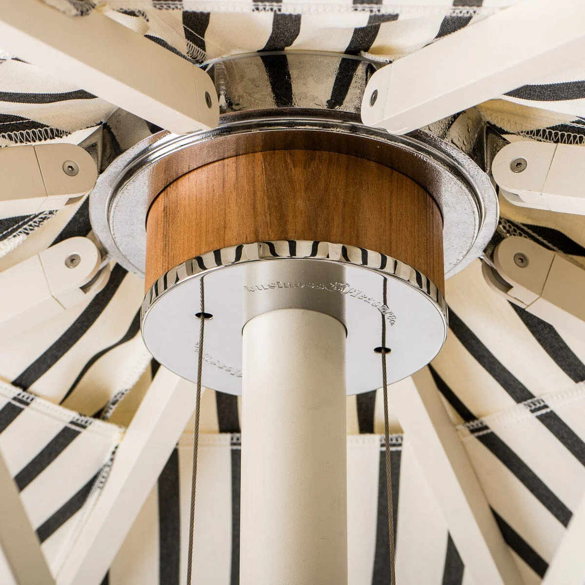 The Resort Market Umbrella in Monaco Black Stripe | 10' Antique White Frame - Image 7