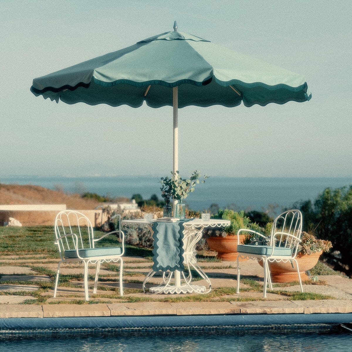 The Resort Market Umbrella in Rivie Green | 8' Antique White Frame - Image 12