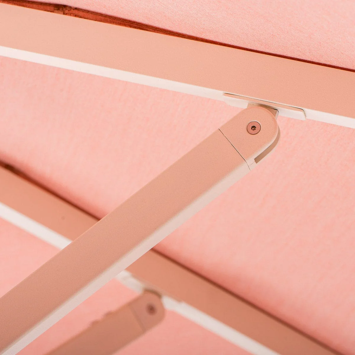 The Resort Market Umbrella in Rivie Pink | 8' Antique White Frame - Image 10