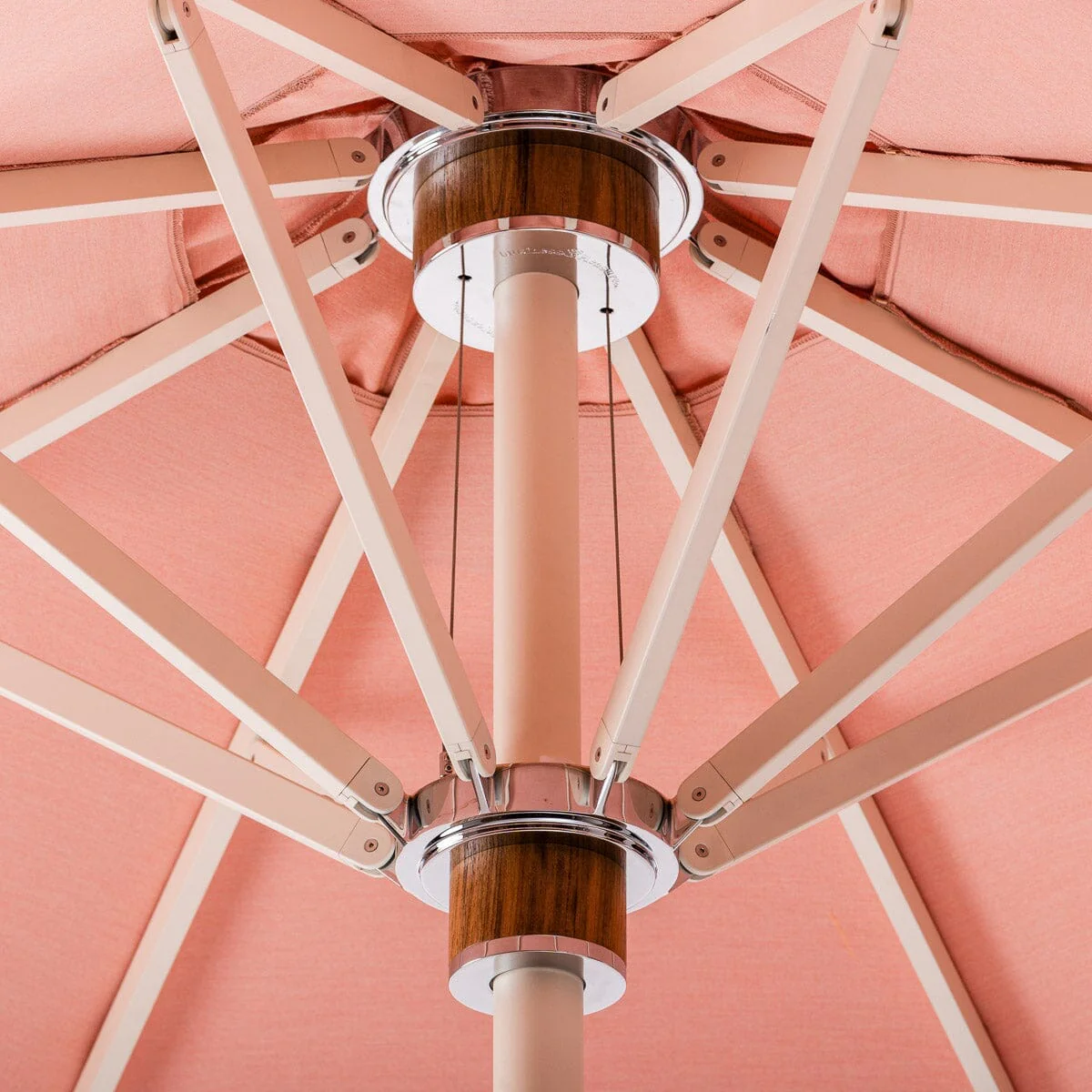 The Resort Market Umbrella in Rivie Pink | 8' Antique White Frame - Image 3