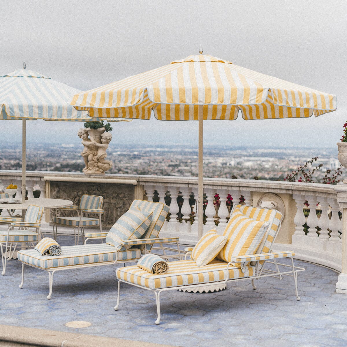 The Resort Market Umbrella in Tuuli Stripe Yellow | 10' Antique White Frame - Image 12