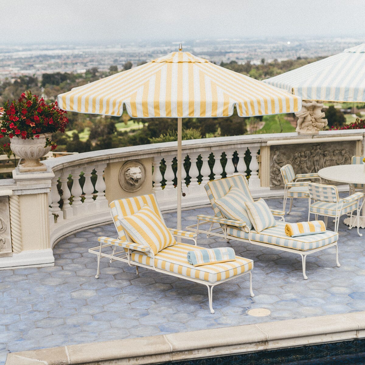 The Resort Market Umbrella in Tuuli Stripe Yellow | 10' Antique White Frame - Image 15
