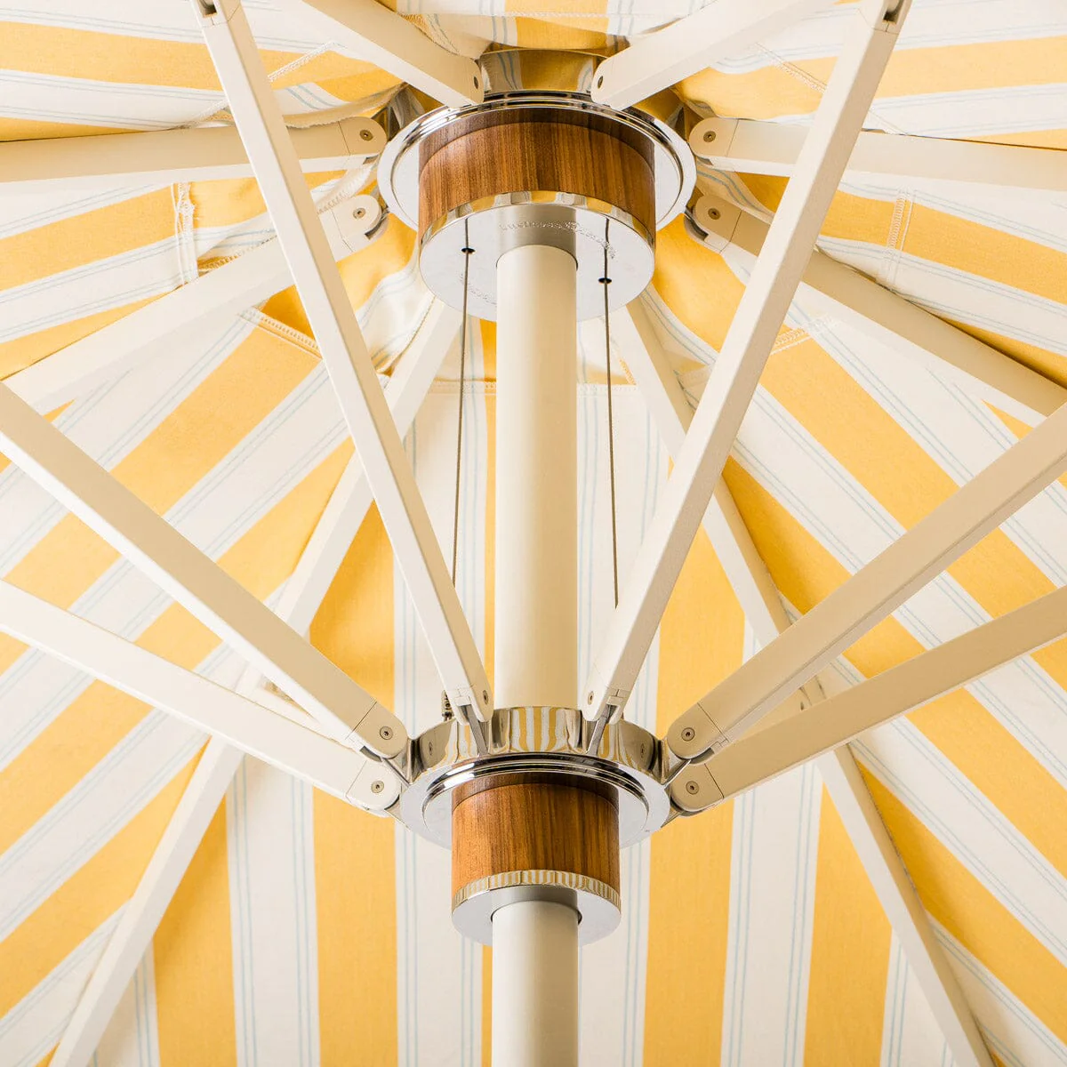 The Resort Market Umbrella in Tuuli Stripe Yellow | 10' Antique White Frame - Image 4