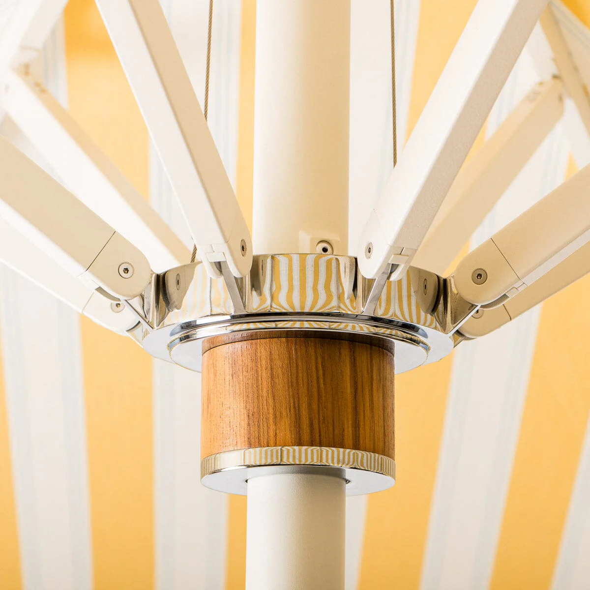 The Resort Market Umbrella in Tuuli Stripe Yellow | 10' Antique White Frame - Image 7