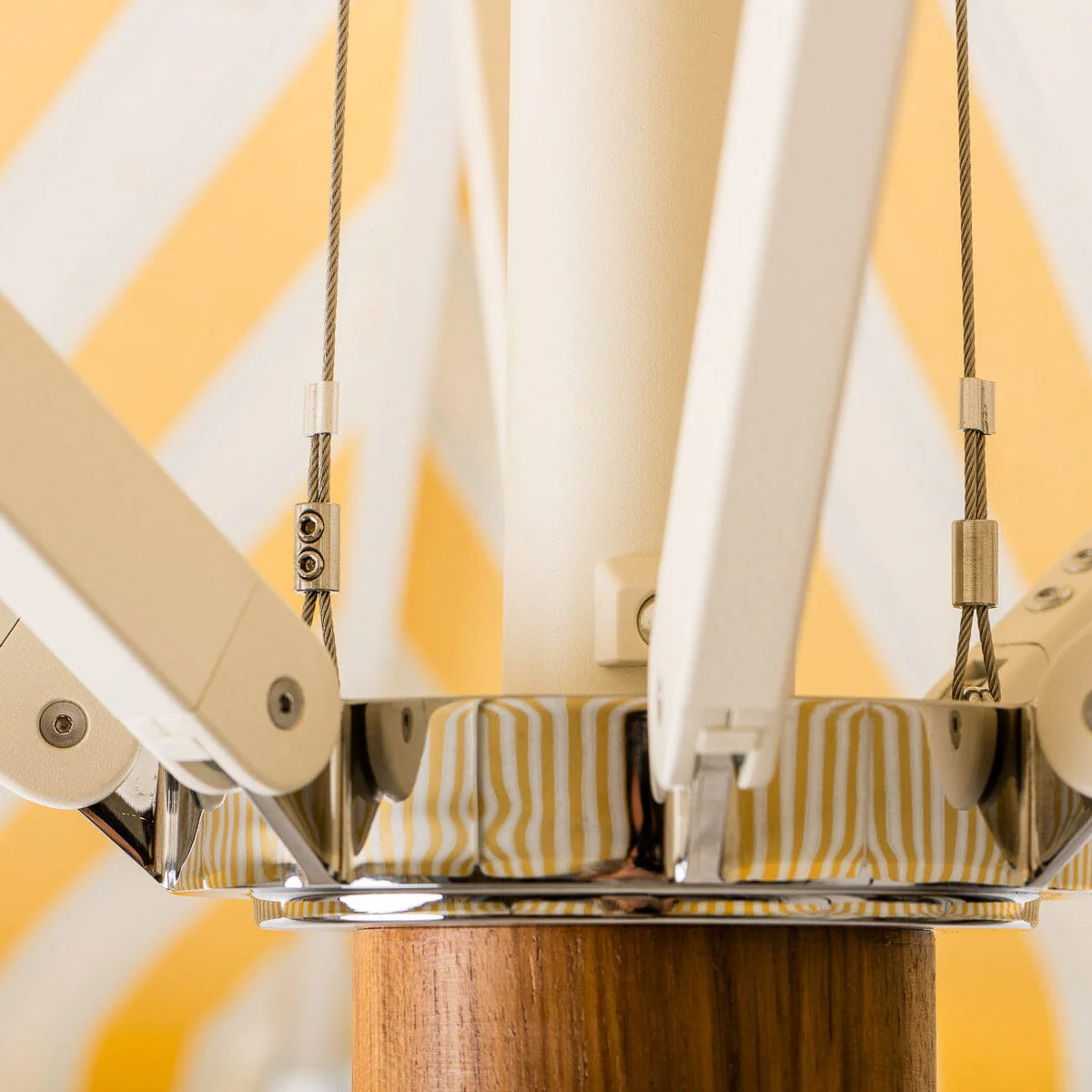 The Resort Market Umbrella in Tuuli Stripe Yellow | 10' Antique White Frame - Image 9