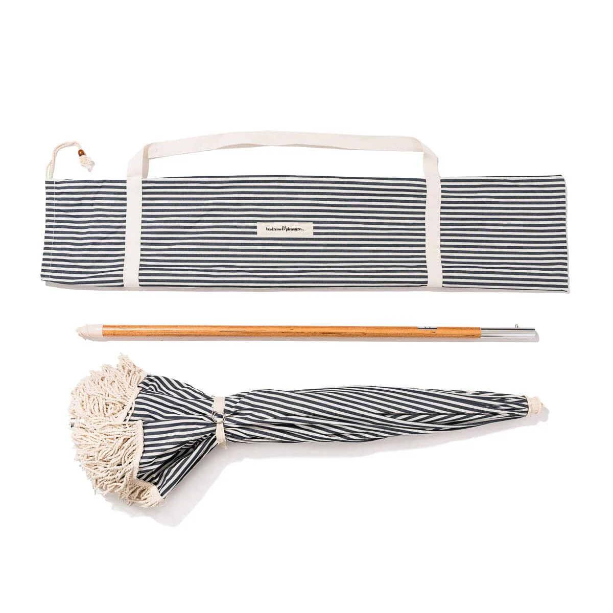 The Rio Fringed Umbrella - Lauren's Navy Stripe - Image 7