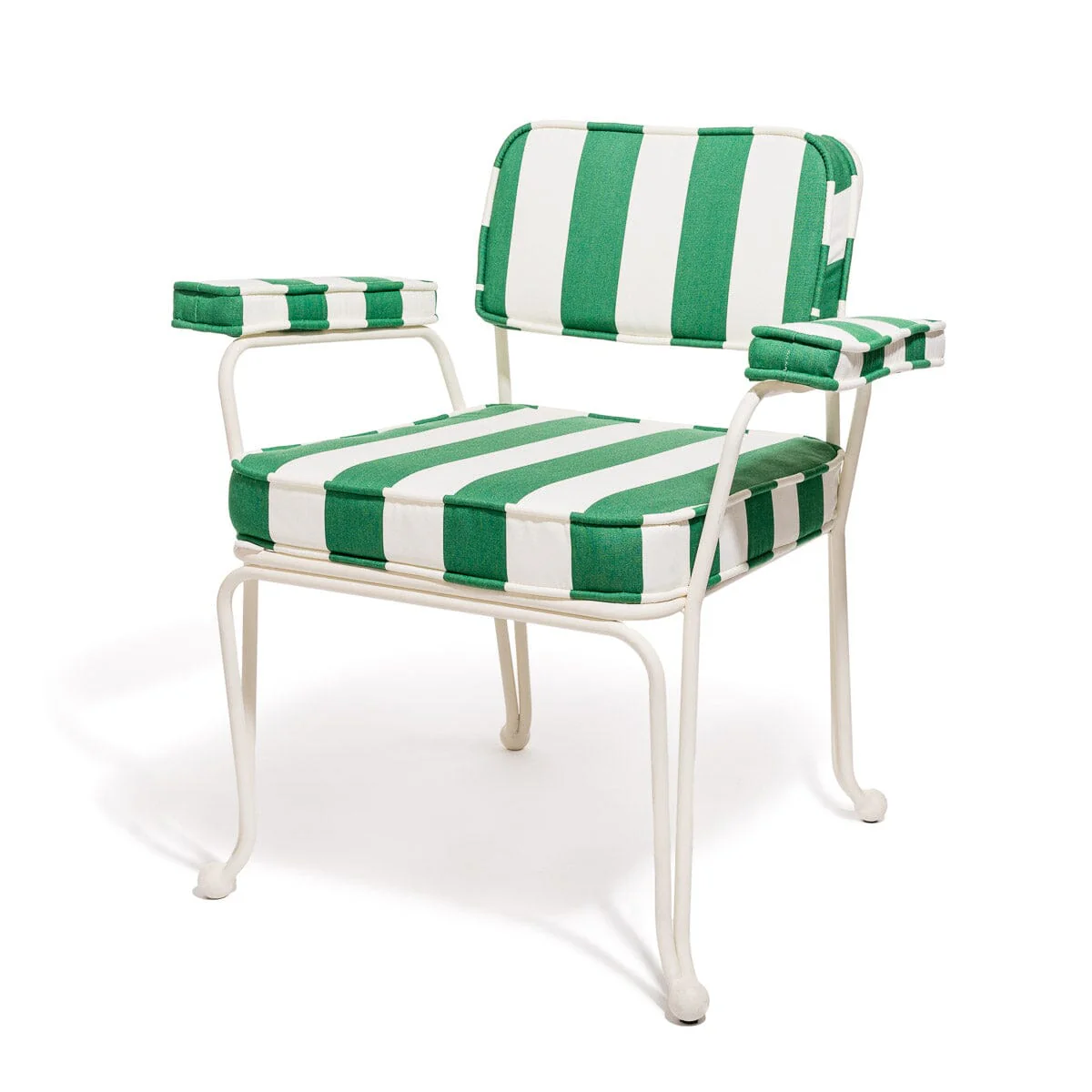 The Waterhouse Dining Chair in Crew Canyon Green Stripe | Antique White Frame