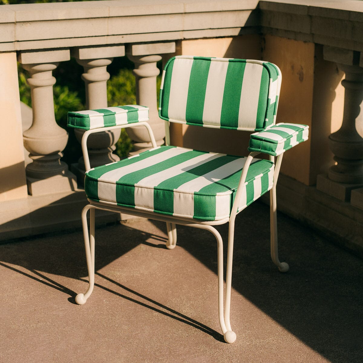 The Waterhouse Dining Chair in Crew Canyon Green Stripe | Antique White Frame - Image 2