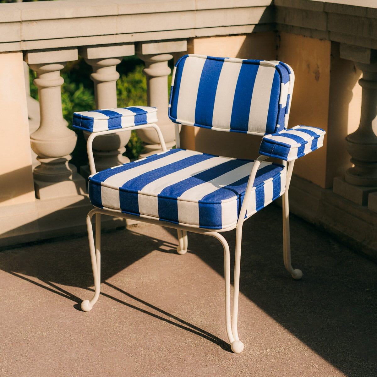 The Waterhouse Dining Chair in Crew Mediterranean Blue Stripe | Antique White Frame - Image 2