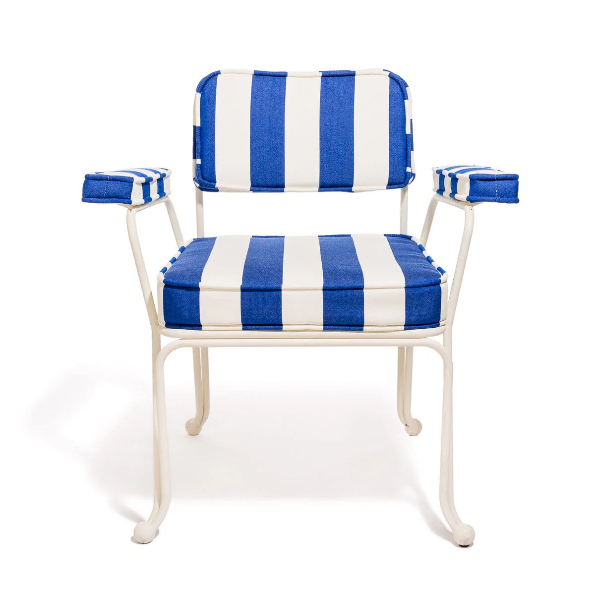 The Waterhouse Dining Chair in Crew Mediterranean Blue Stripe | Antique White Frame - Image 3