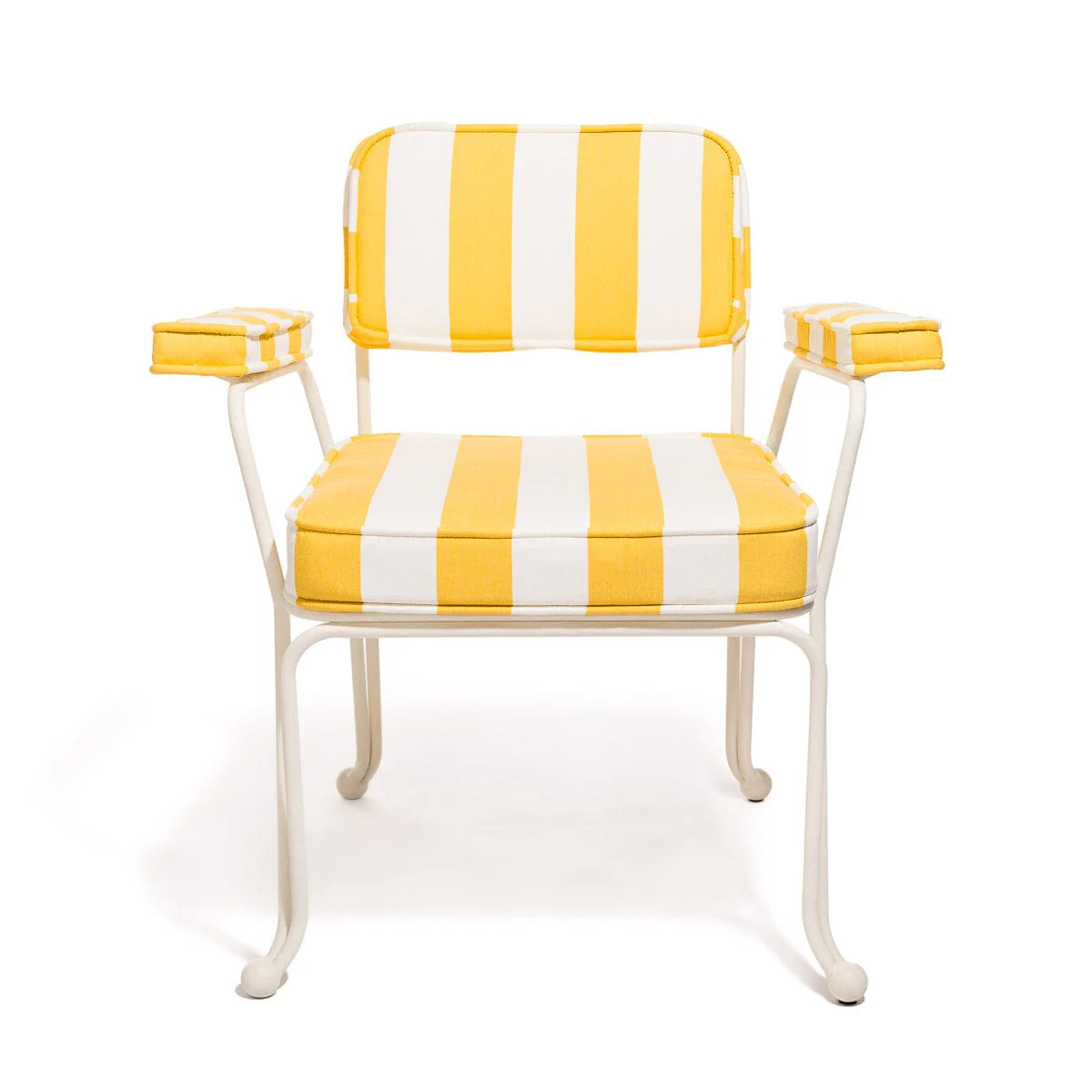 The Waterhouse Dining Chair in Crew Mimosa Yellow Stripe | Antique White Frame - Image 3