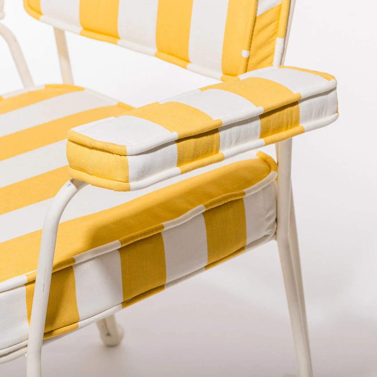The Waterhouse Dining Chair in Crew Mimosa Yellow Stripe | Antique White Frame - Image 5