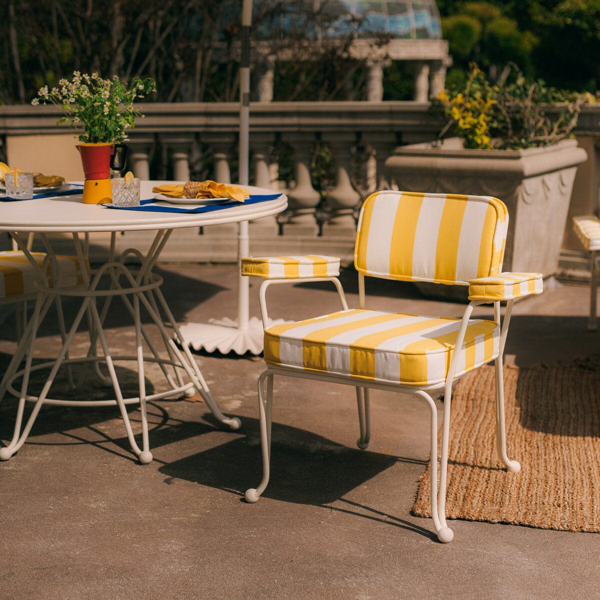 The Waterhouse Dining Chair in Crew Mimosa Yellow Stripe | Antique White Frame - Image 7