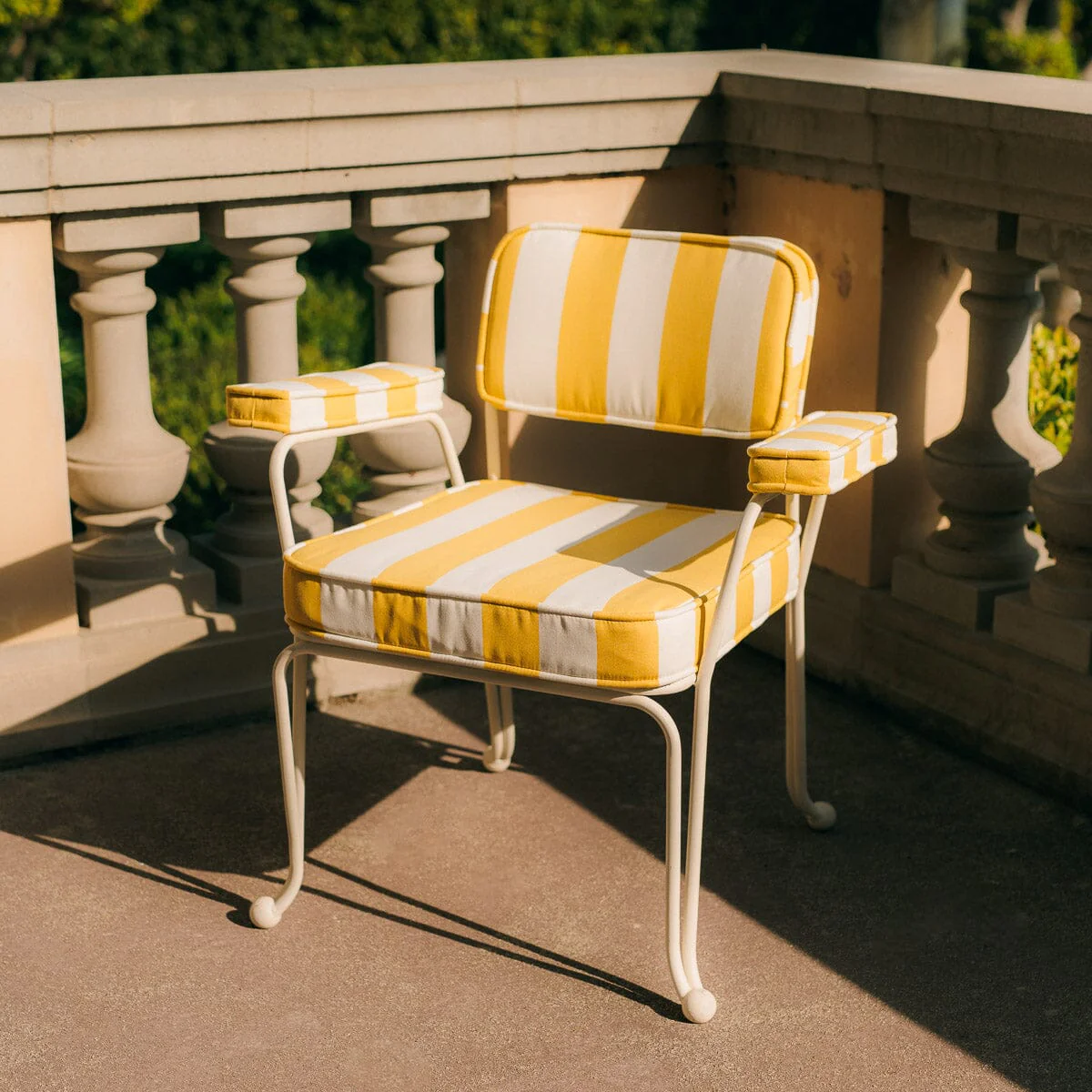 The Waterhouse Dining Chair in Crew Mimosa Yellow Stripe | Antique White Frame - Image 8