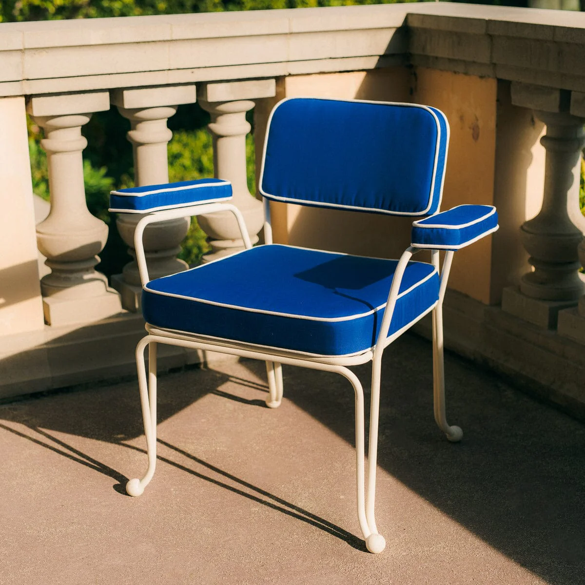 The Waterhouse Dining Chair in Rivie Mediterranean Blue | Antique White Frame - Image 2