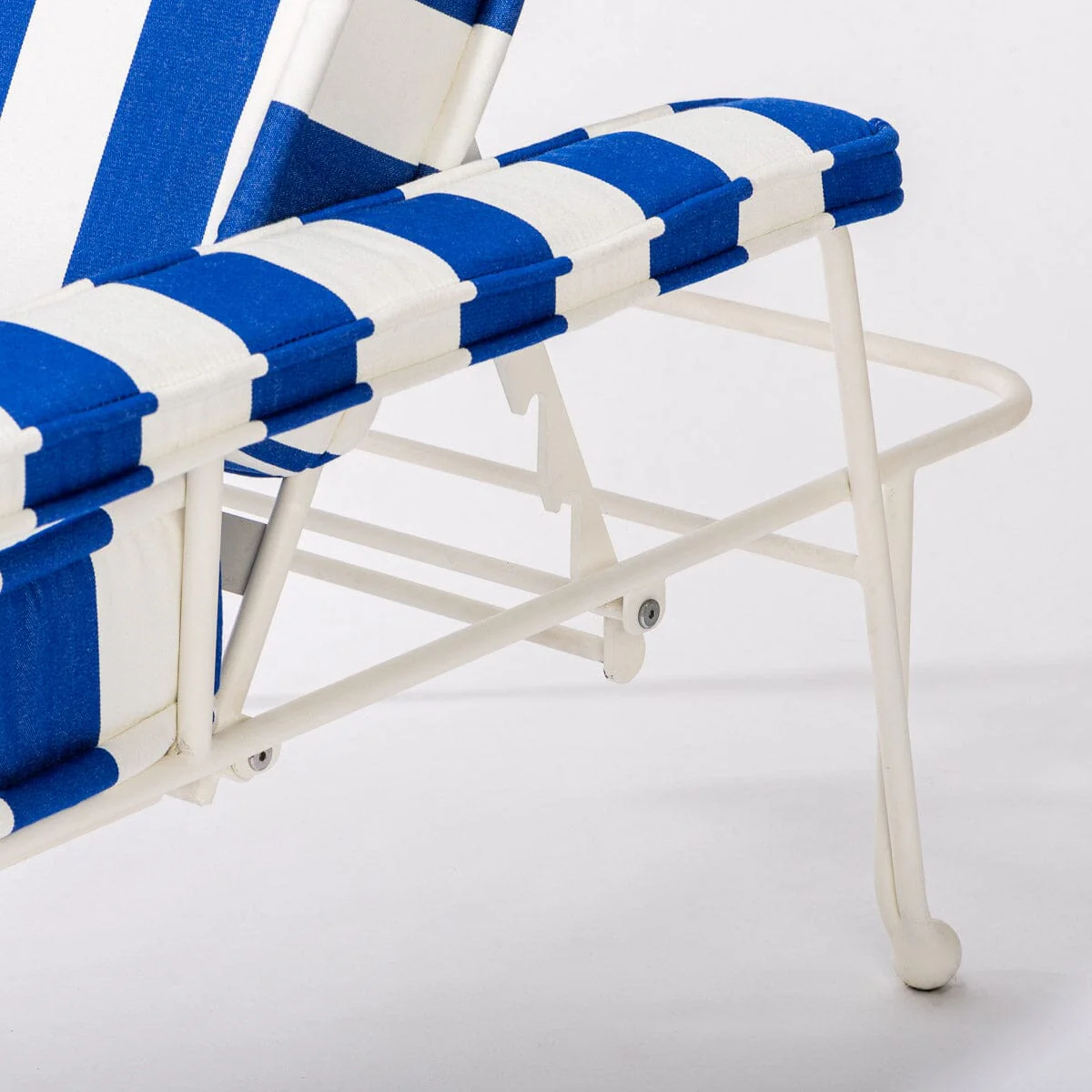 The Waterhouse Sun Lounger in Crew Mediterranean Blue Stripe | Antique White Frame - Image 4
