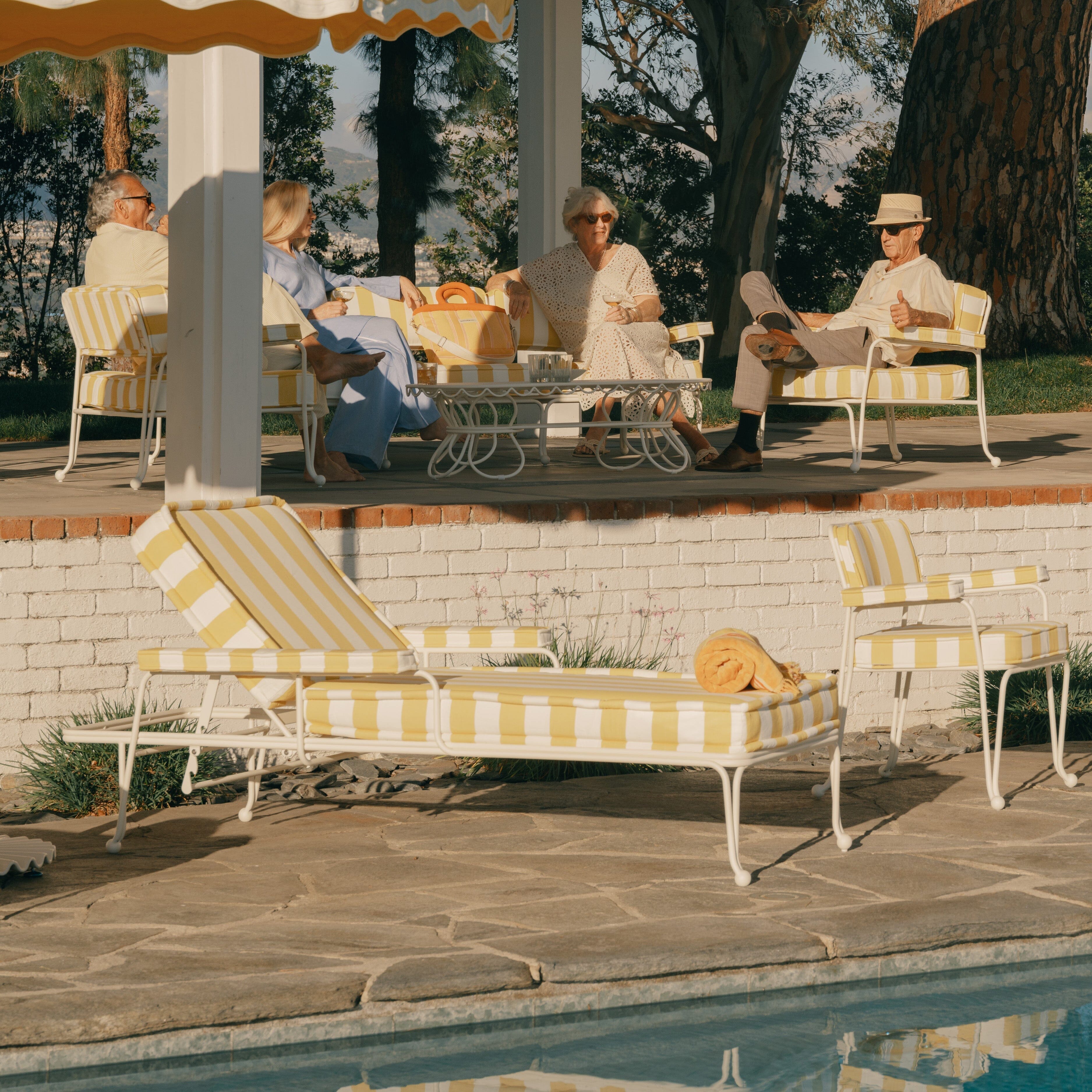 The Waterhouse Sun Lounger in Crew Mimosa Yellow Stripe | Antique White Frame - Image 7