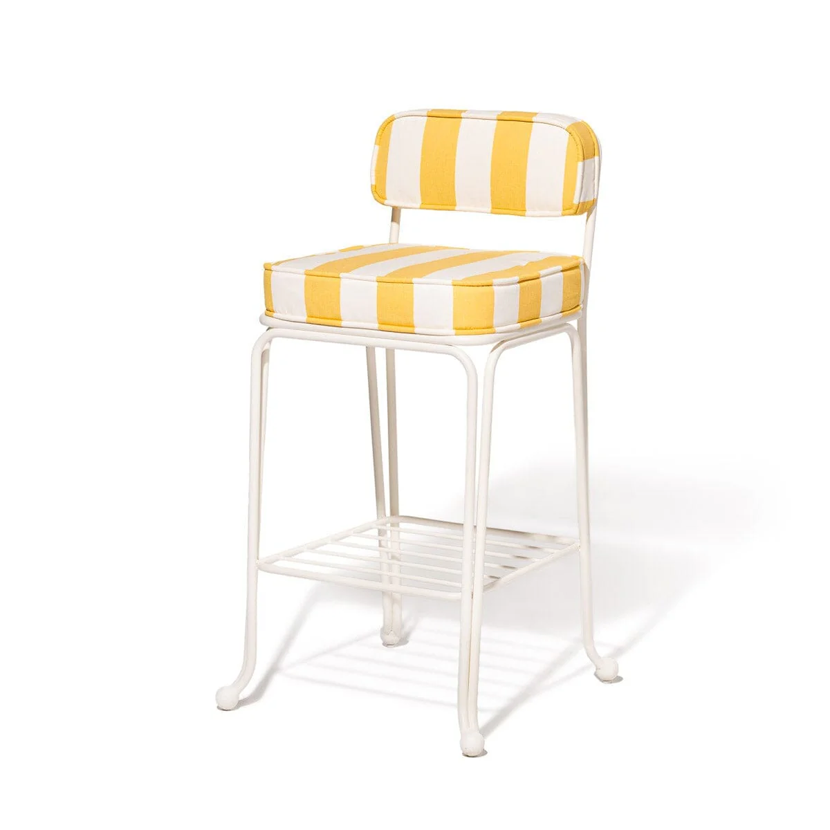 Waterhouse Bistro Stool in Crew Mimosa Yellow Stripe | Antique White Frame