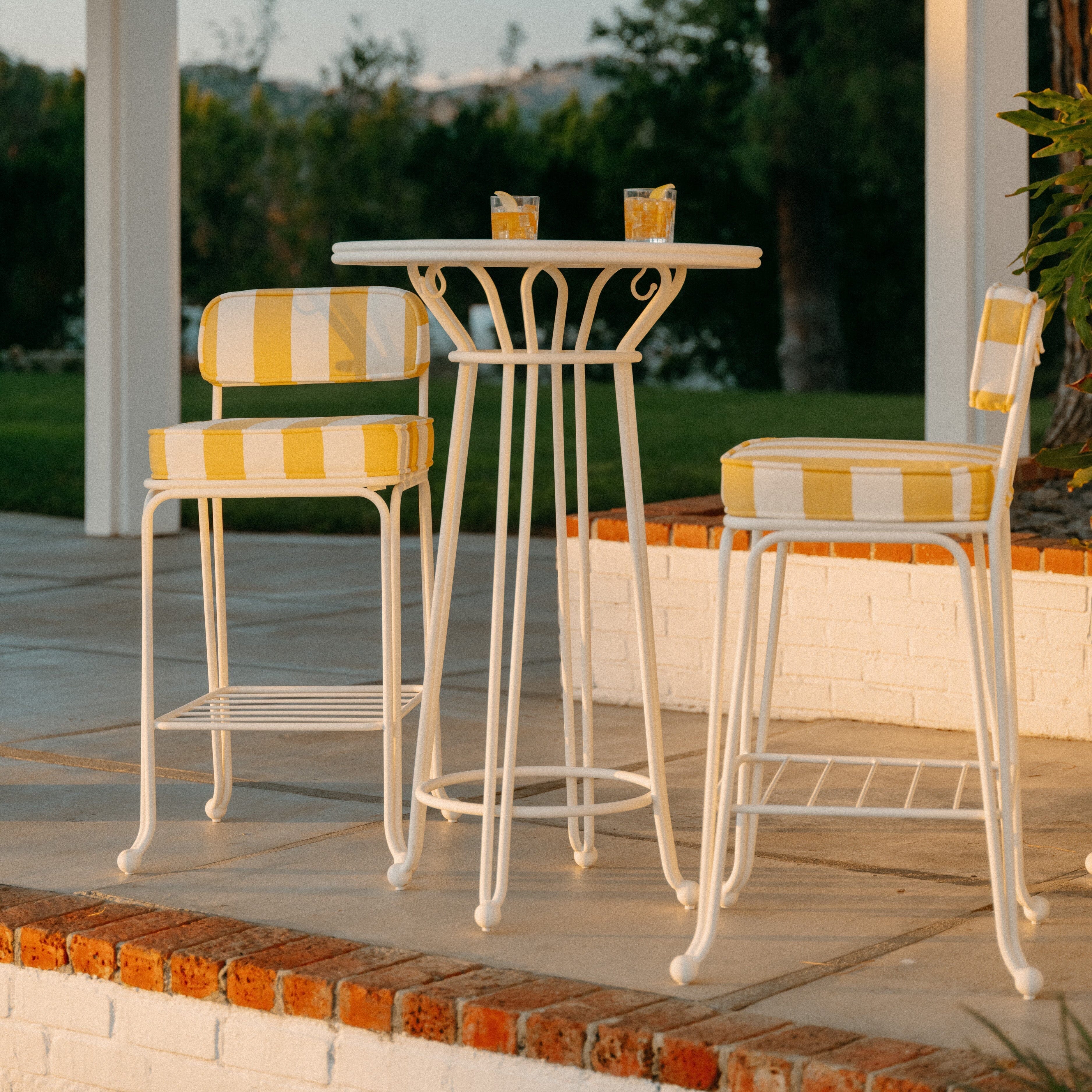Waterhouse Bistro Stool in Crew Mimosa Yellow Stripe | Antique White Frame - Image 2