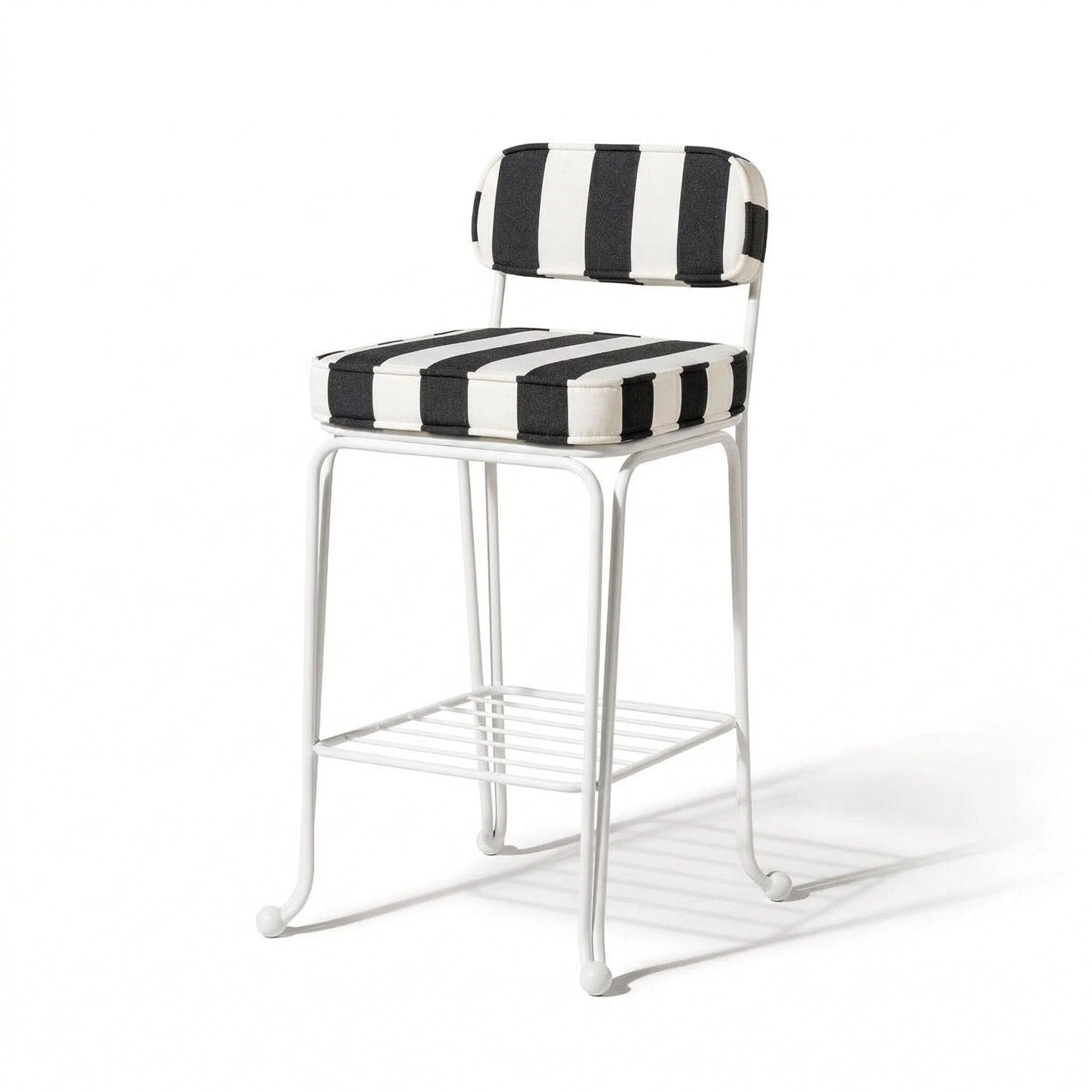 Waterhouse Bistro Stool in Crew Vintage Black Stripe | Antique White Frame