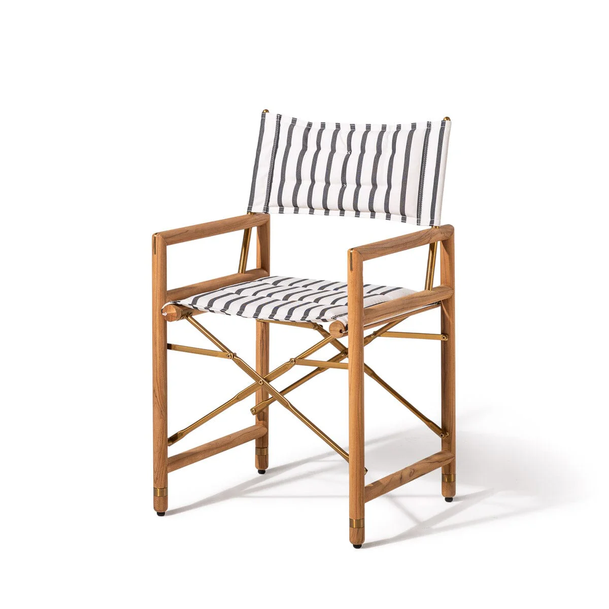 The WES Directors Chair in Monaco Black Stripe | Teakwood Gold Frame