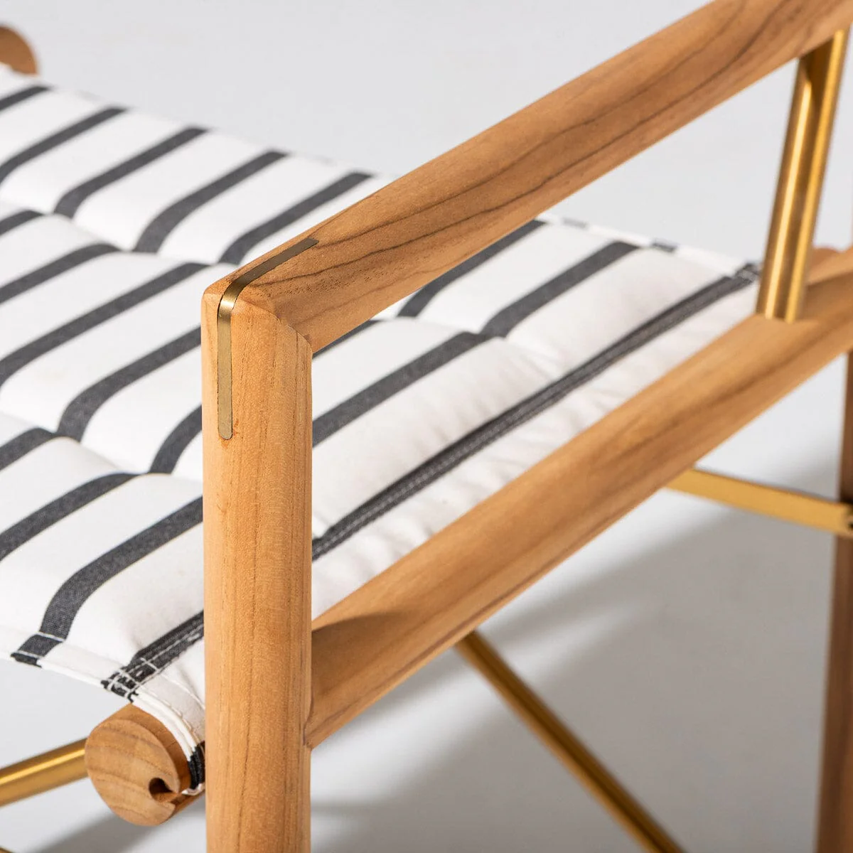 The WES Directors Chair in Monaco Black Stripe | Teakwood Gold Frame - Image 3
