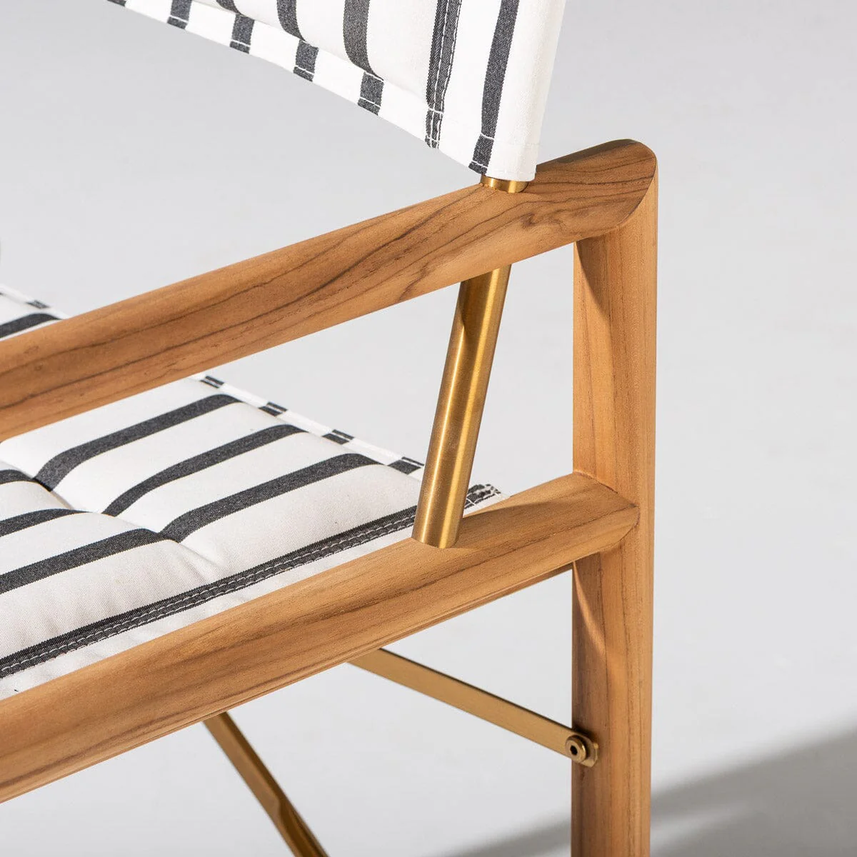 The WES Directors Chair in Monaco Black Stripe | Teakwood Gold Frame - Image 4