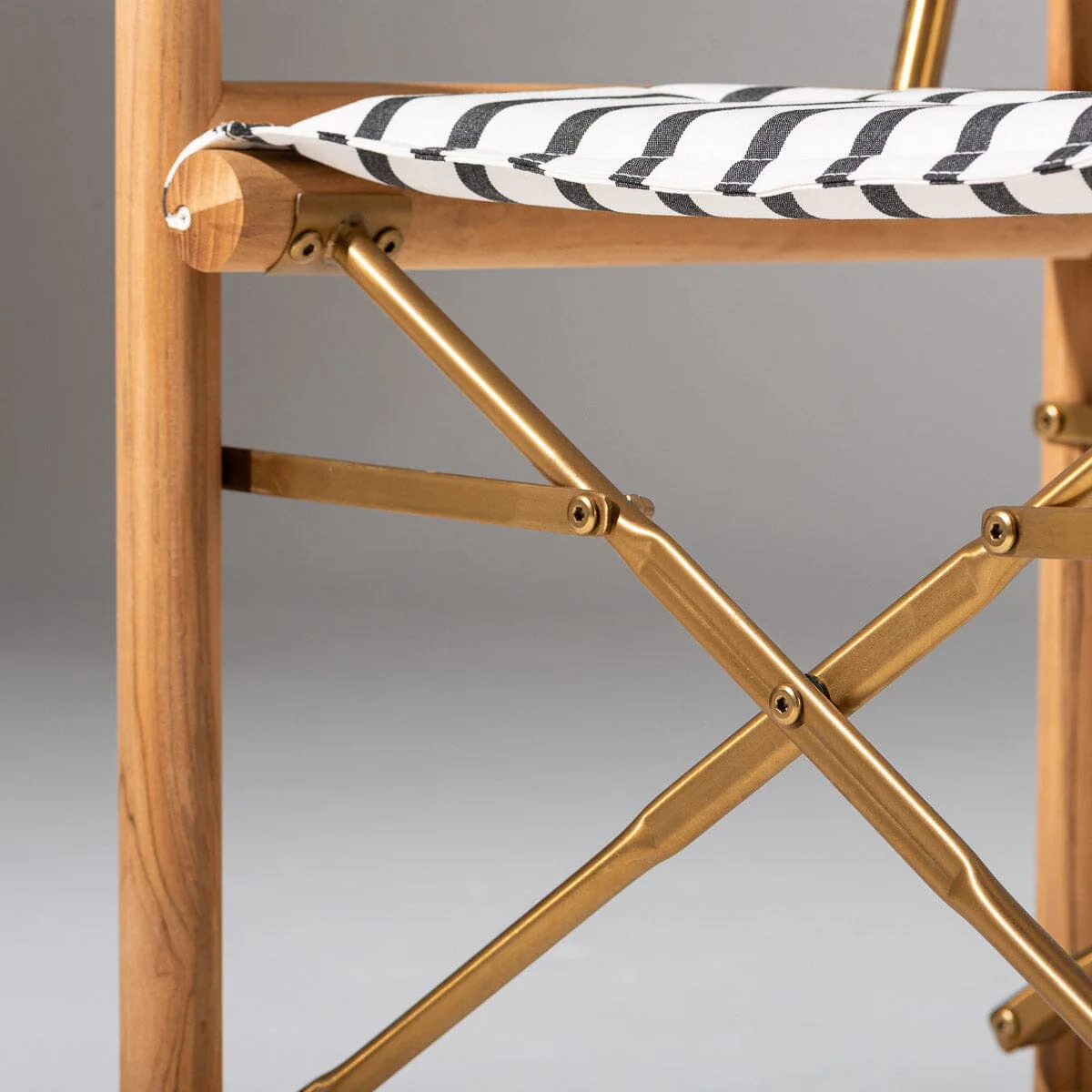 The WES Directors Chair in Monaco Black Stripe | Teakwood Gold Frame - Image 5