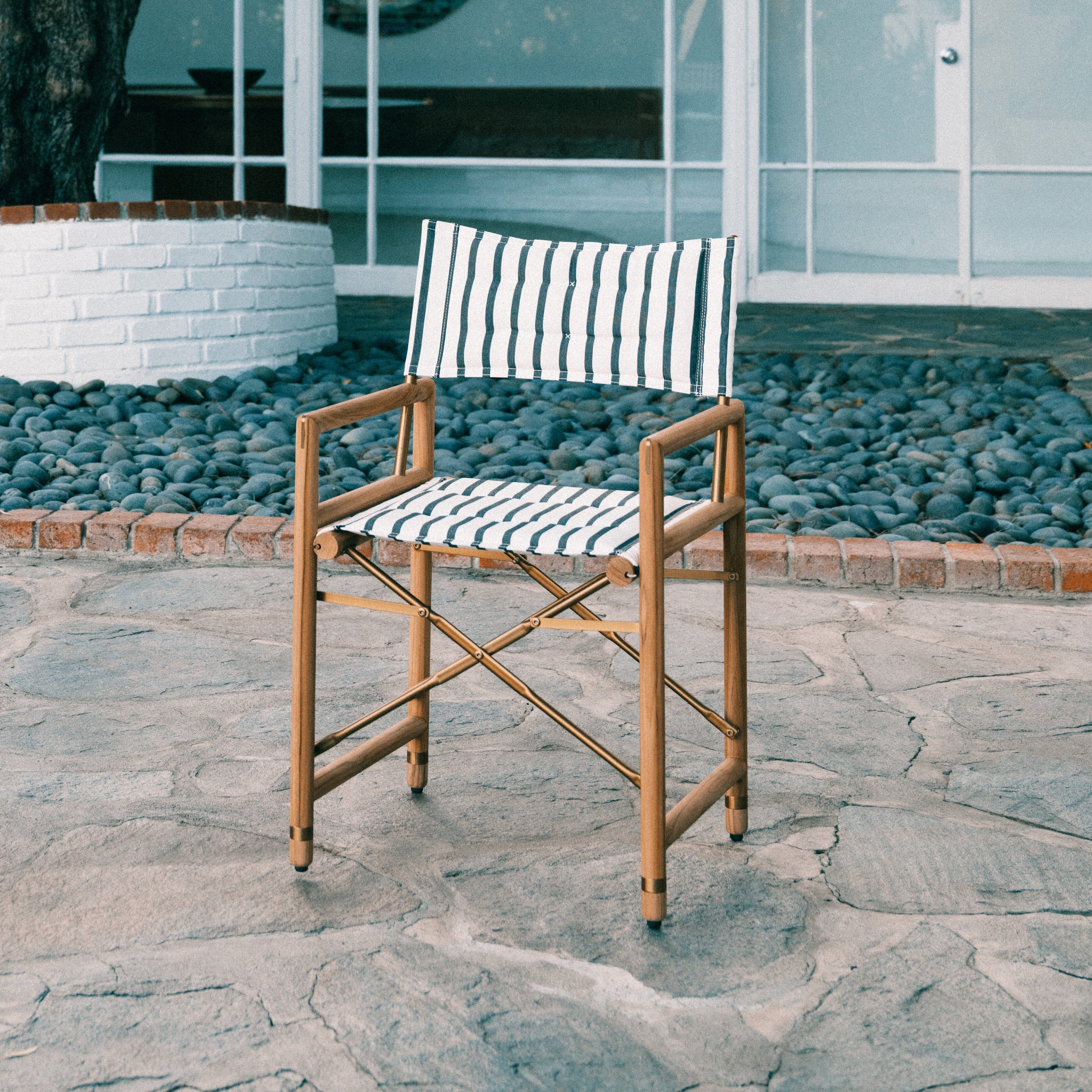 The WES Directors Chair in Monaco Black Stripe | Teakwood Gold Frame - Image 7
