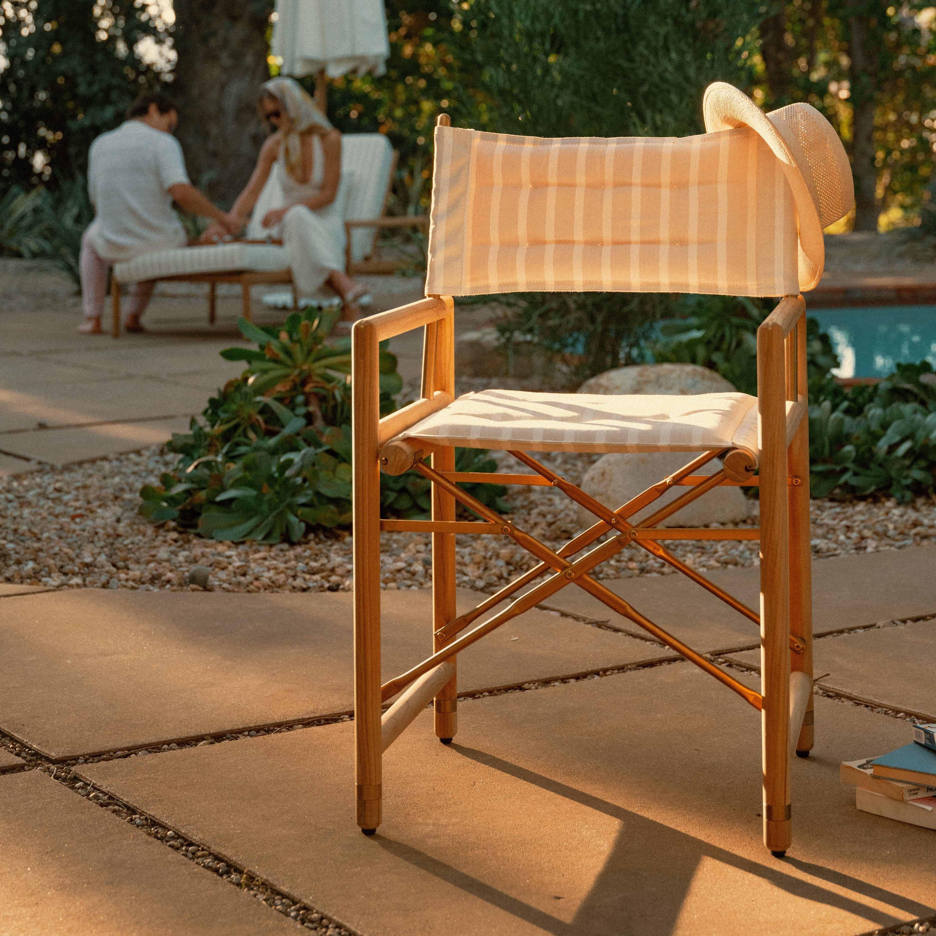 The WES Directors Chair in Monaco Natural Stripe | Teakwood Gold Frame - Image 2