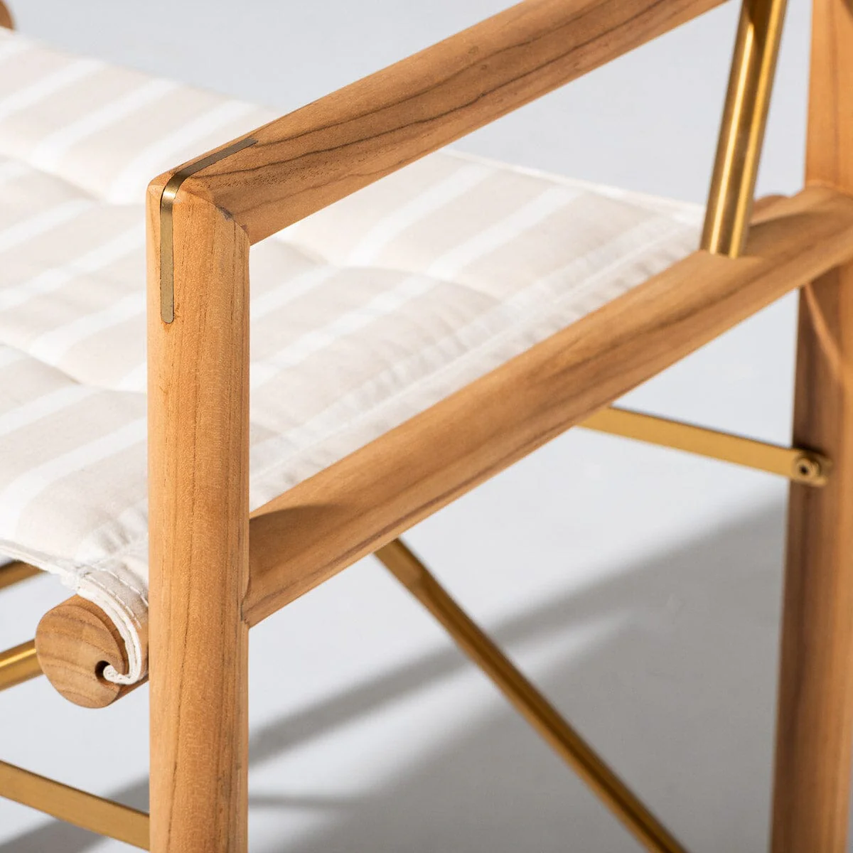 The WES Directors Chair in Monaco Natural Stripe | Teakwood Gold Frame - Image 4
