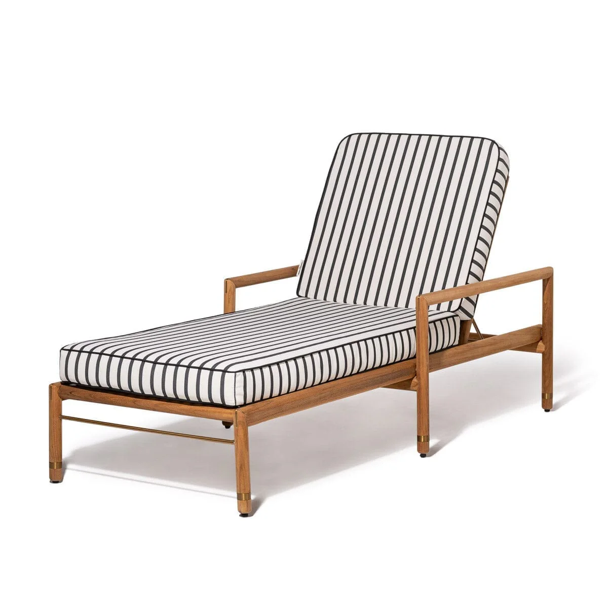 The WES Sun Lounger in Monaco Black Stripe | Teakwood Gold Frame